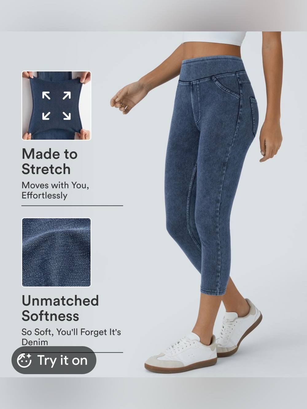 Halara Women's Flex High Waisted Pocket Washed Denim 7/8 Leggings Sz XL